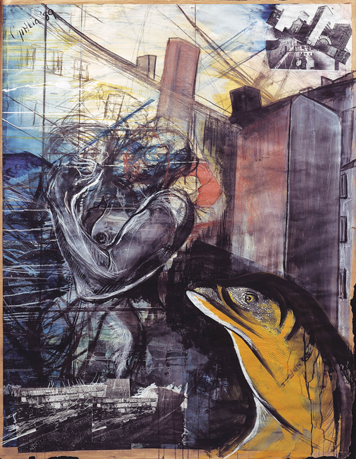Cynthia Simon: Lurch, 1989, Mischtechnik auf Papier, 145 x 115 cm