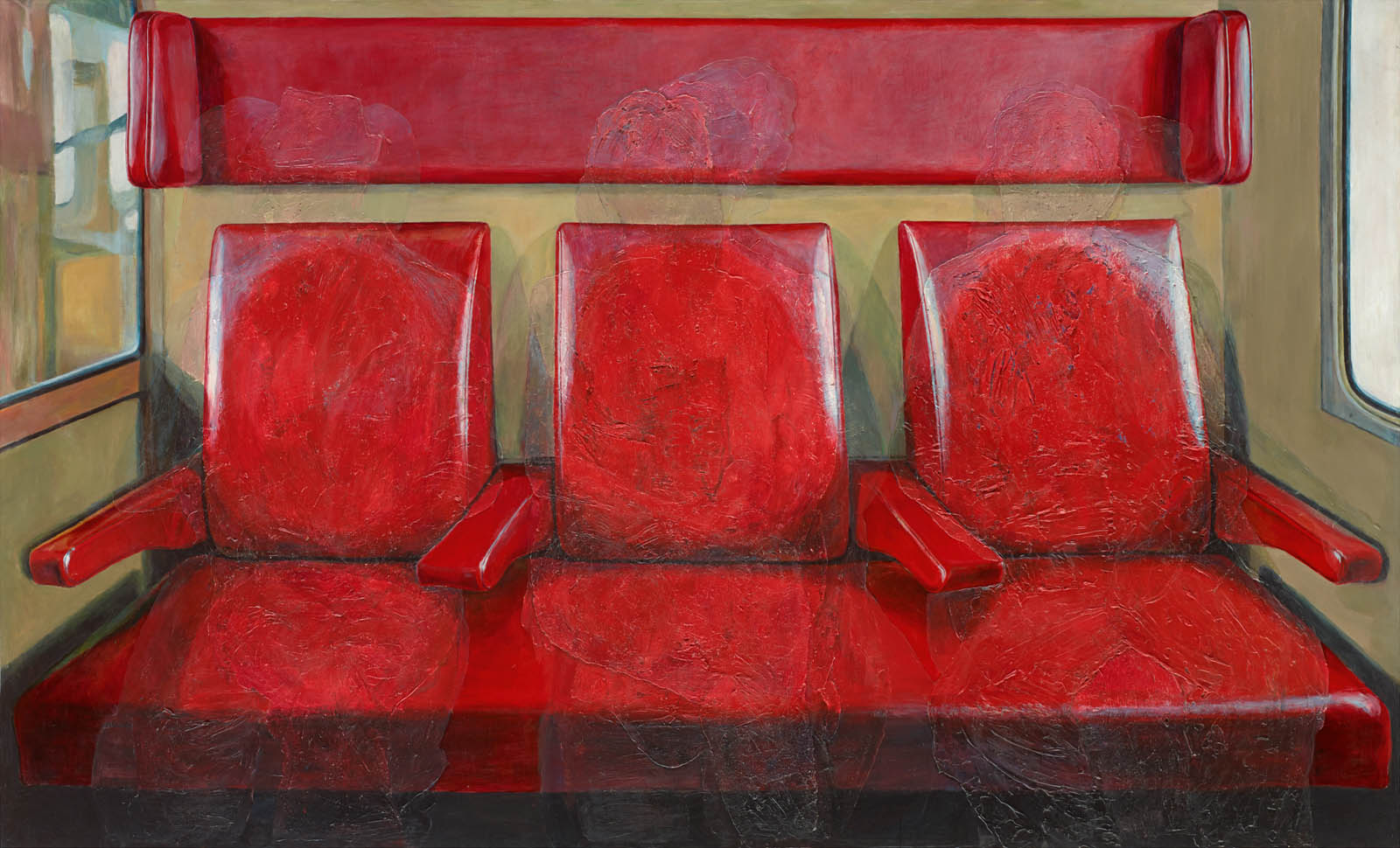 Iva Vacheva: Bahnsitze Rot, 2002, Öl auf Leinwand, 141 x 230 cm