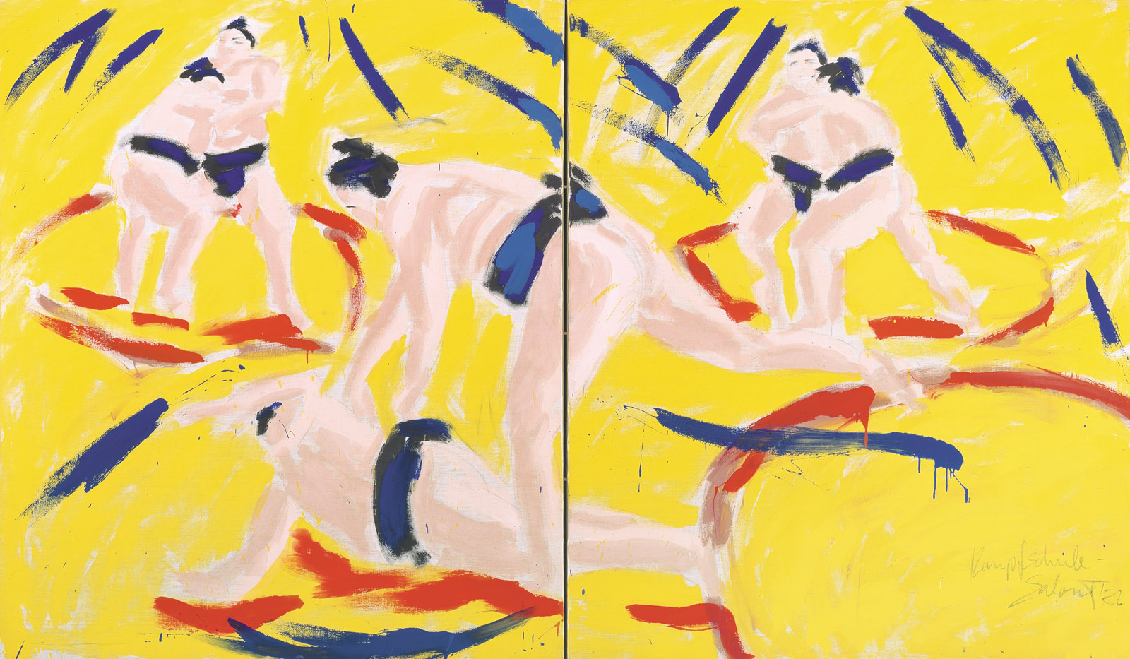 Salome: Sumo-Ringer,1982, Mischtechnik auf Leinwand, 2-teilig, Gesamtgröße 190 x 320 cm